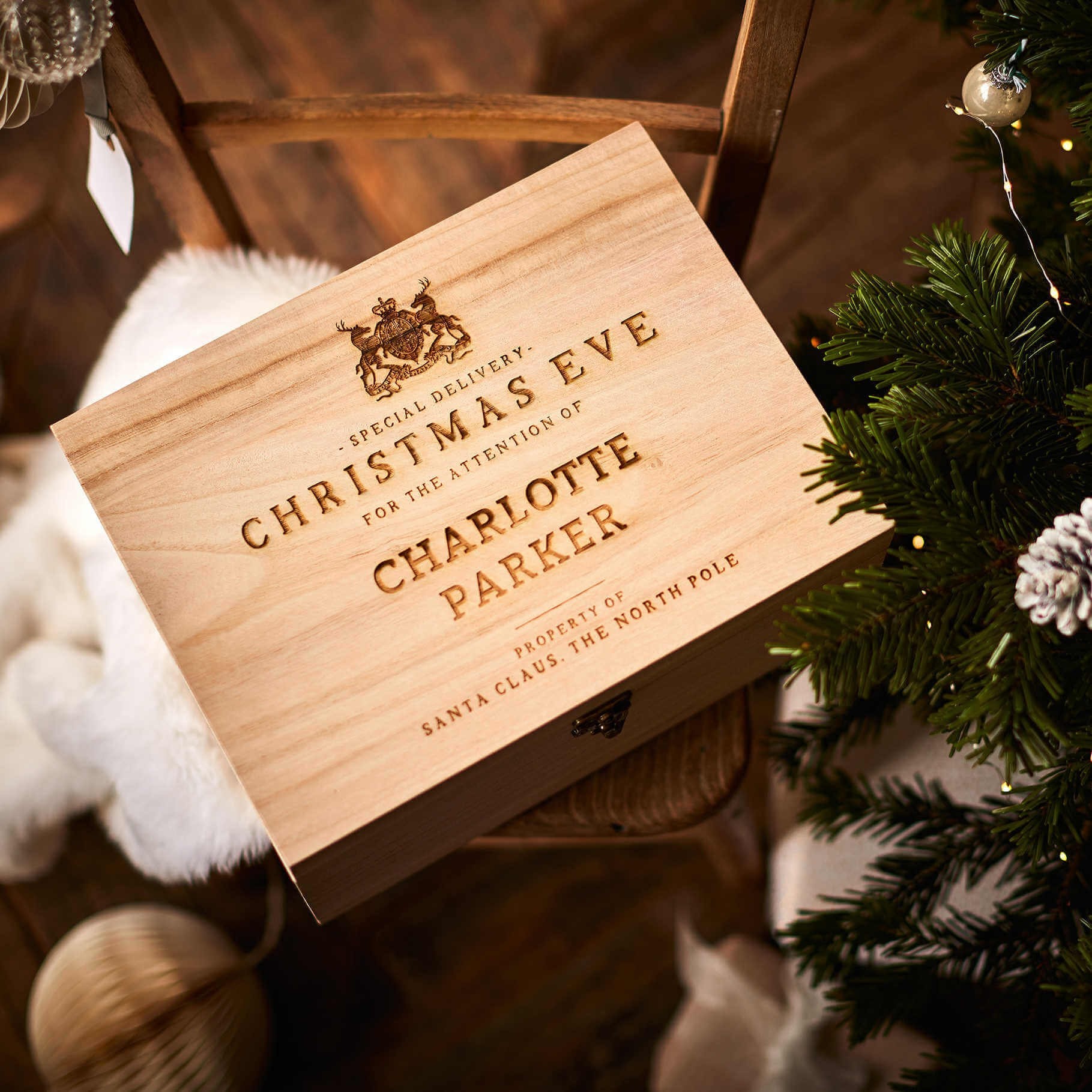 North Pole Mail Personalised Christmas Eve Box - Crafted from thick, premium wood