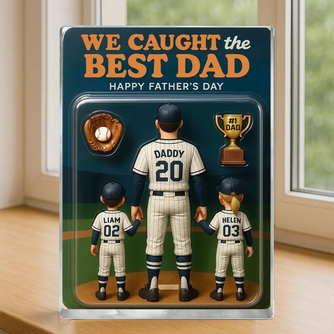 I Caught The Best Dad Baseball Gift, Custom Figure Acrylic Block, Baseball Dad Gift.
