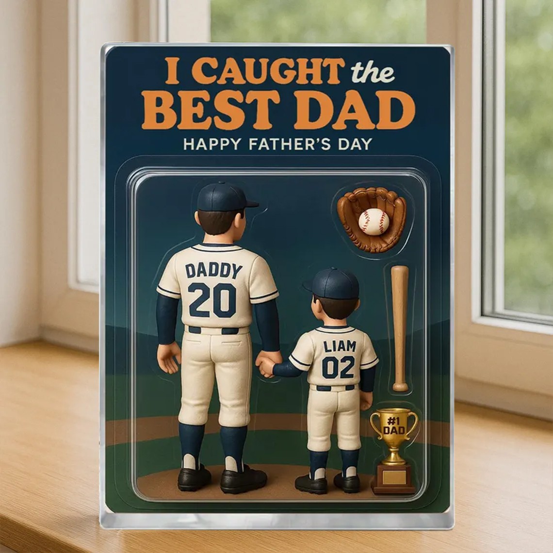 I Caught The Best Dad Baseball Gift, Custom Figure Acrylic Block, Baseball Dad Gift.