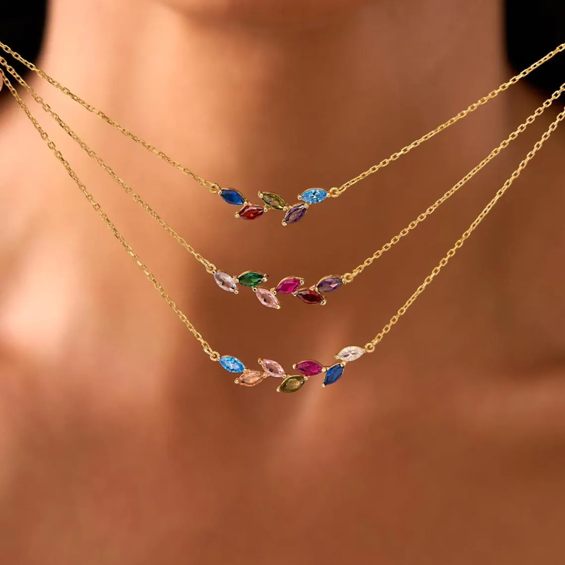 Personalized Family Birthstone Necklace With 1-12 Birthstones Christmas Gift Ideas