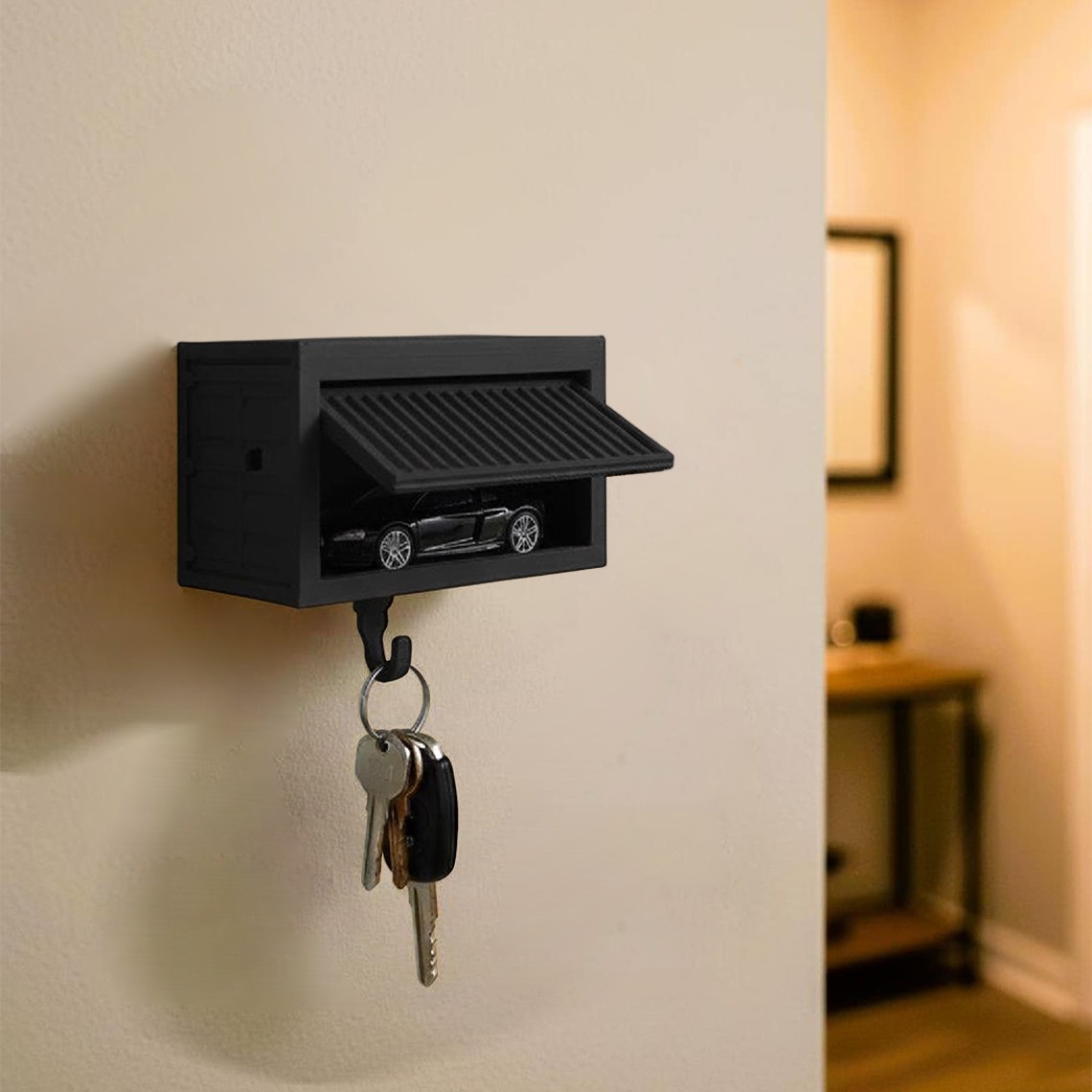 Mini Garage Key Holder with Toy Car Display Unique Valentine’s Day Gift for Car Lovers