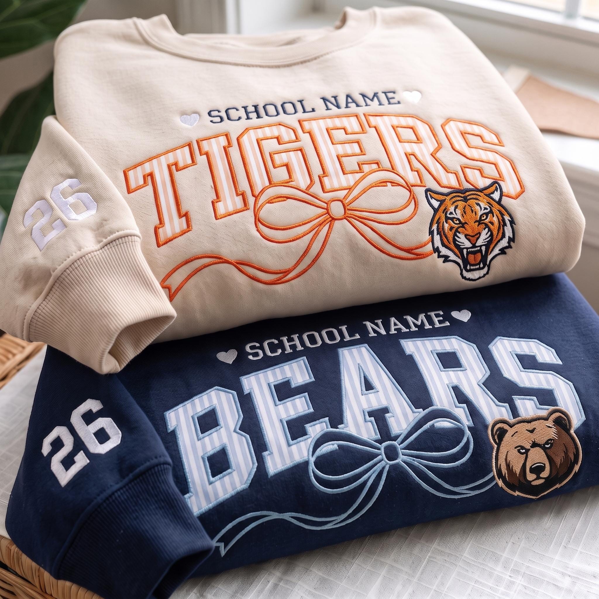 Personalized Embroidered Mascot Sweatshirt Custom Gingham Applique School Spirit Shirt For Game Day Gift