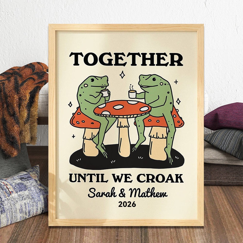Personalized Frog Illustration Retro Couple Print Unique Engagement Gifts Valentine's Day Gifts for Couple Anniversary Gift