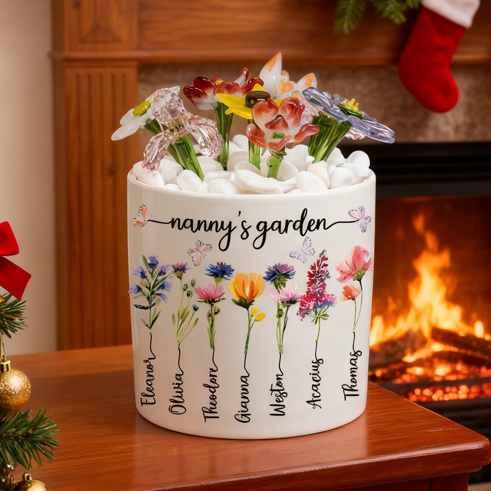 Personalized Nanny's Garden Birth Flower Pot with Grandkids Names Keepsake Gifts for Grandma Mom Christmas Gift
