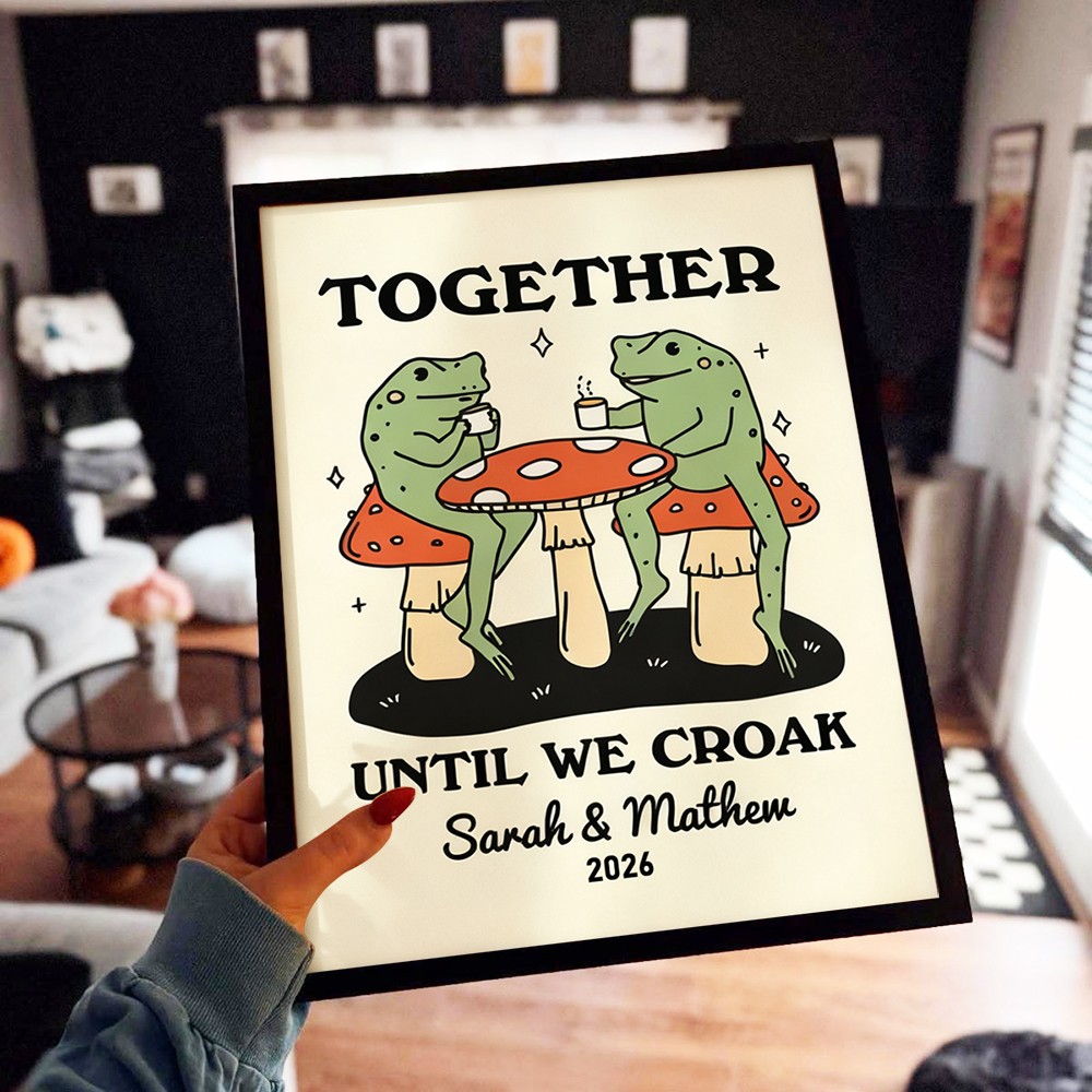 Personalized Frog Illustration Retro Couple Print Unique Engagement Gifts Valentine's Day Gifts for Couple Anniversary Gift