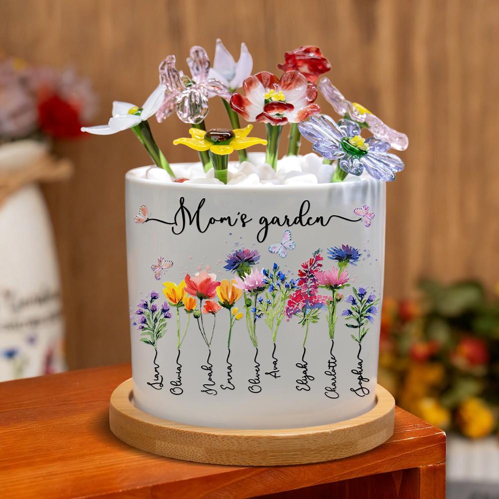Personalized Mom's Garden Birth Flower Pot with Kids Names Keepsake Gifts for Grandma Mom Christmas Gift