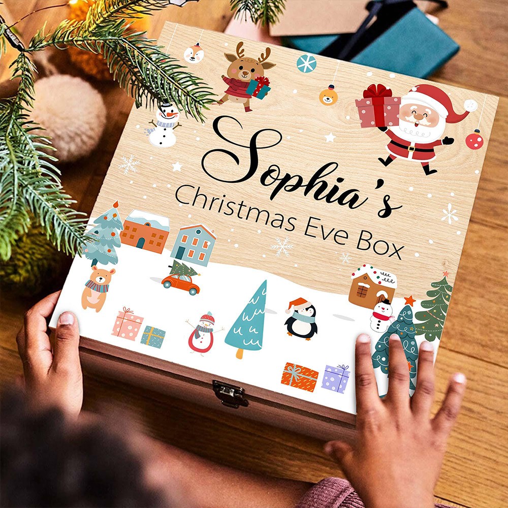 Christmas Eve Box, Luxury personalised wooden treasure chest, Traditional Gifts