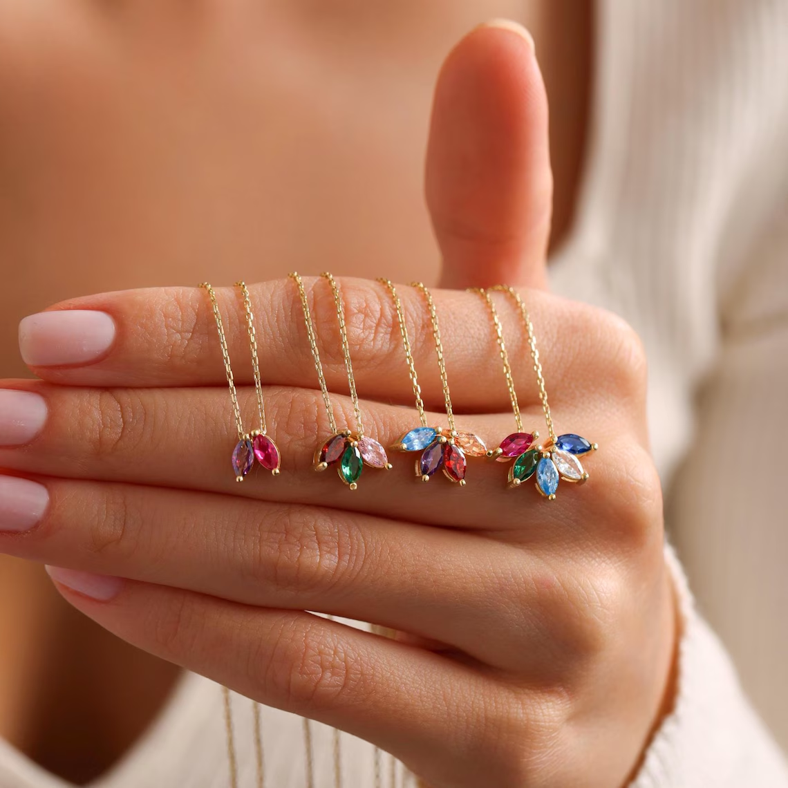 Custom Family Birthstone Necklace With 1-12 Birthstones Christmas Gift Ideas