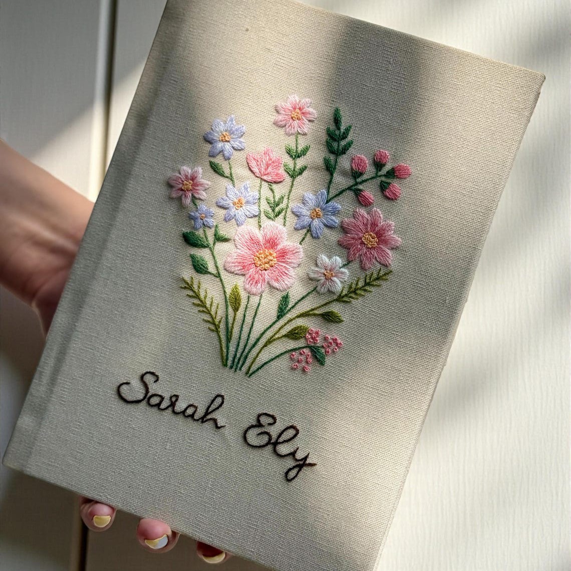 Personalized Hand Embroidered Notebook Fabric Journal with Name Valentine’s Day Gift