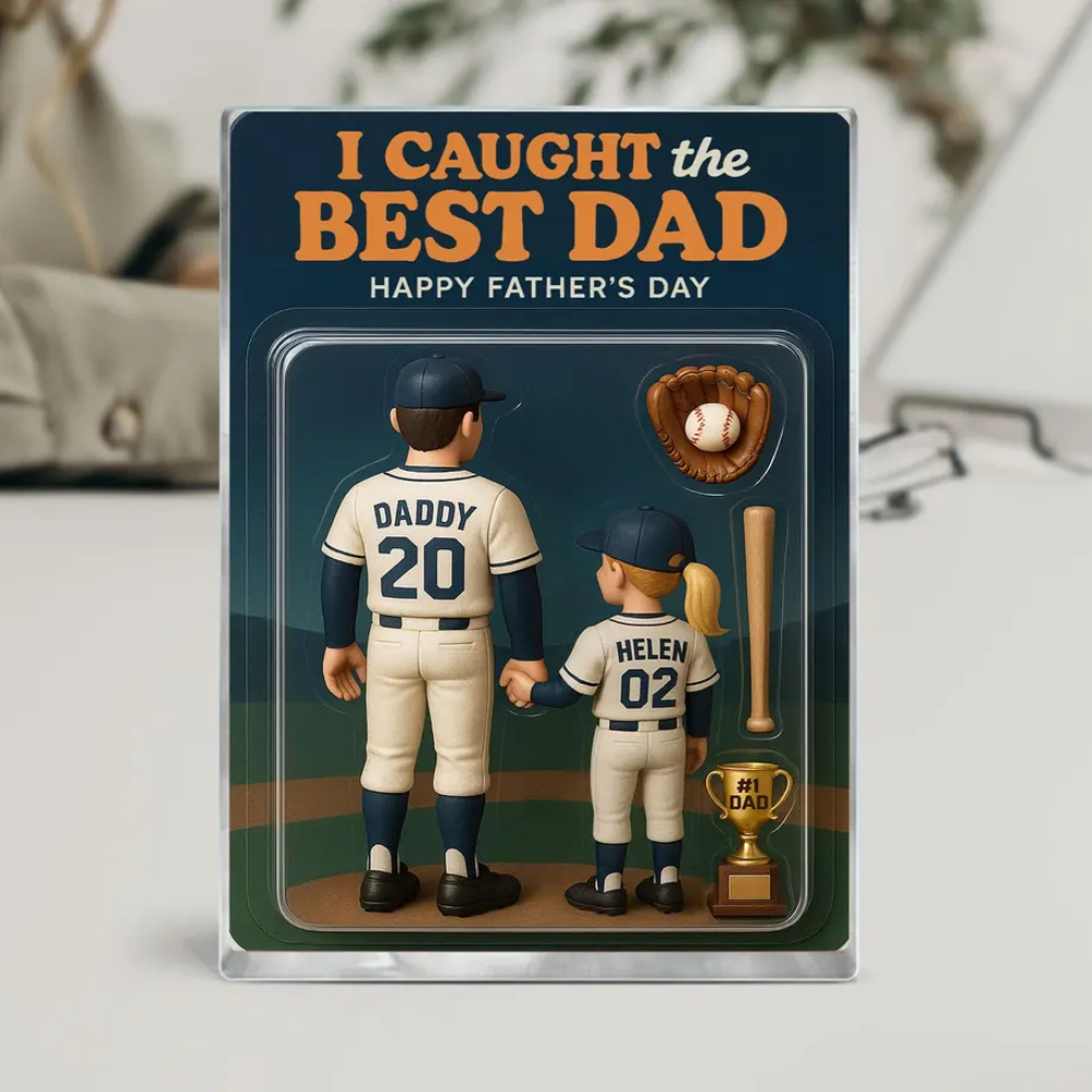 I Caught The Best Dad Baseball Gift, Custom Figure Acrylic Block, Baseball Dad Gift.