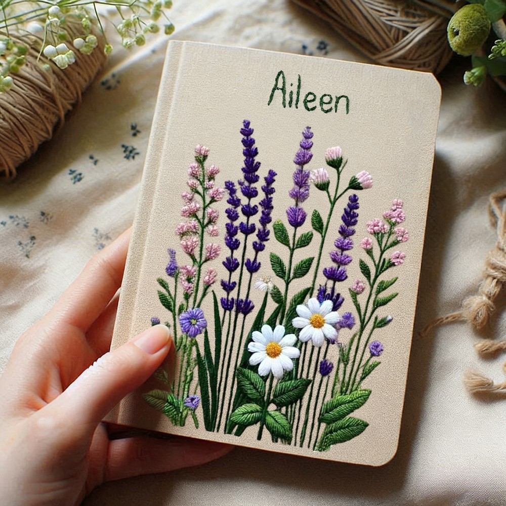 Custom Hand Embroidered Notebook Fabric Journal with Name Valentine’s Day Gift