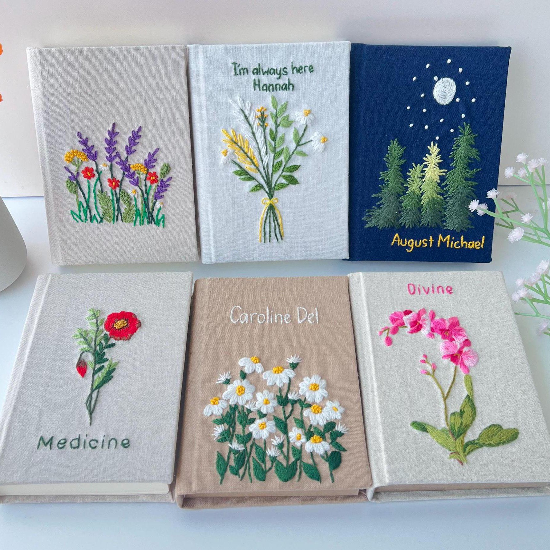 Personalized Hand Embroidered Notebook Fabric Journal with Name Valentine’s Day Gift