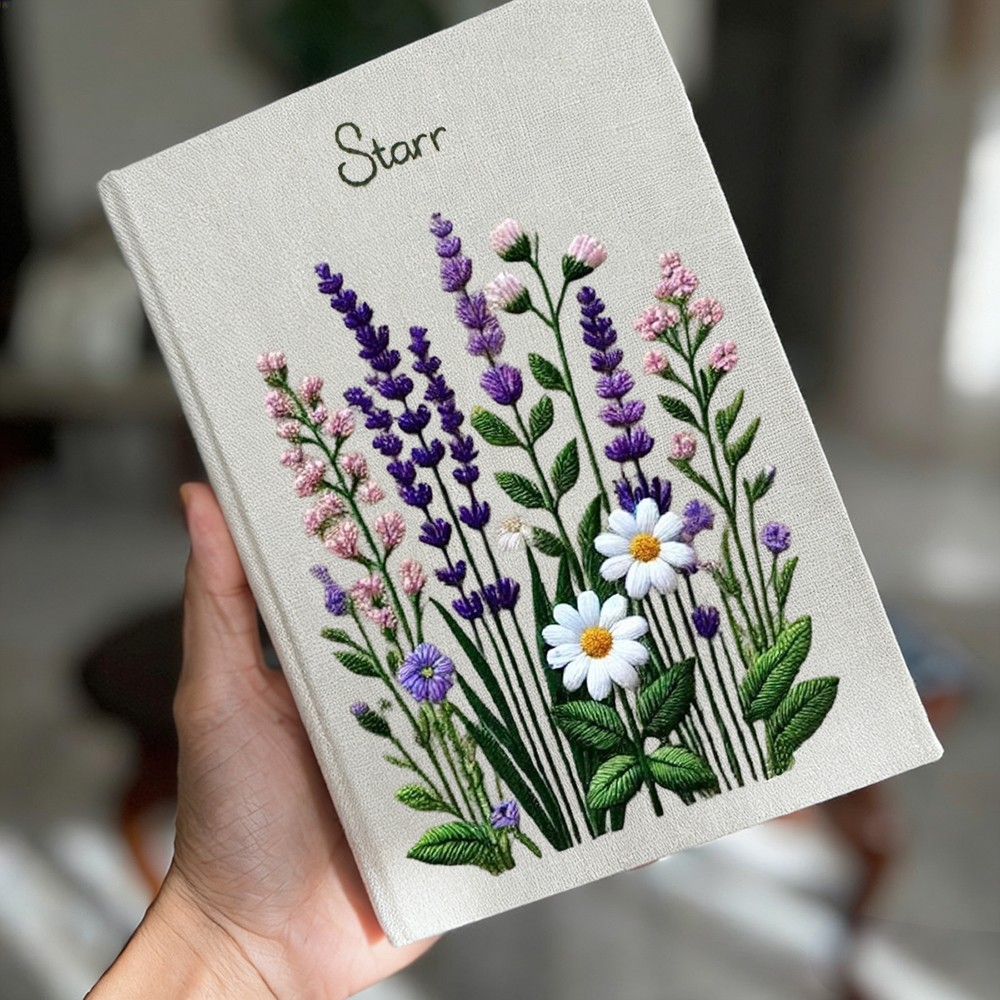 Custom Hand Embroidered Notebook Fabric Journal with Name Valentine’s Day Gift