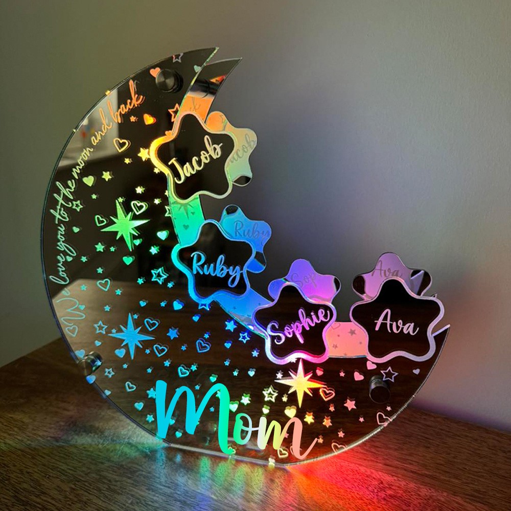 Customized Cosmic Moon Phase Light Frame for Mom-Featuring Child's Name
