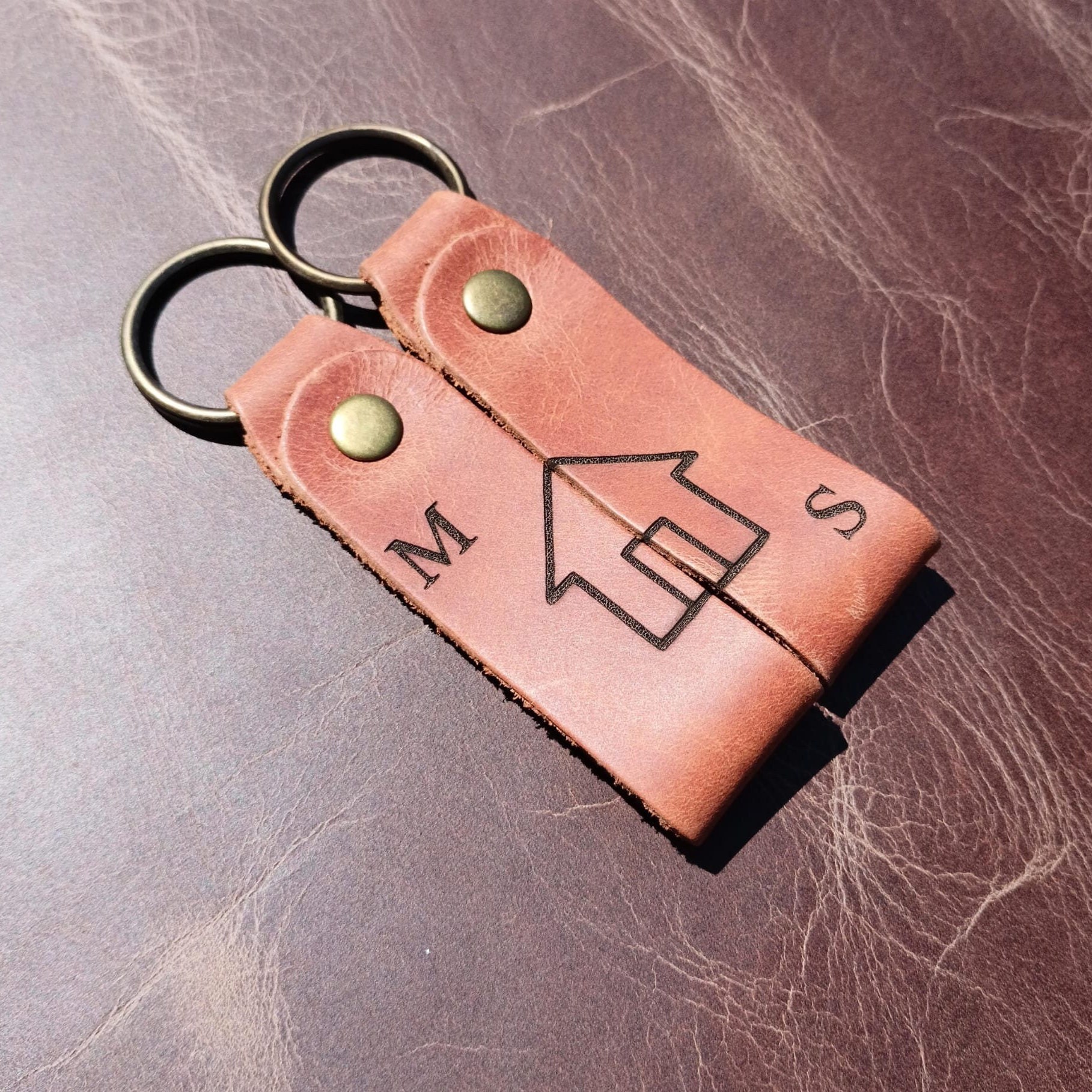 Custom Couple Matching Leather Keychain Set with Initials Anniversary Gift for Her Him Valentine's Day Gifts for Couples