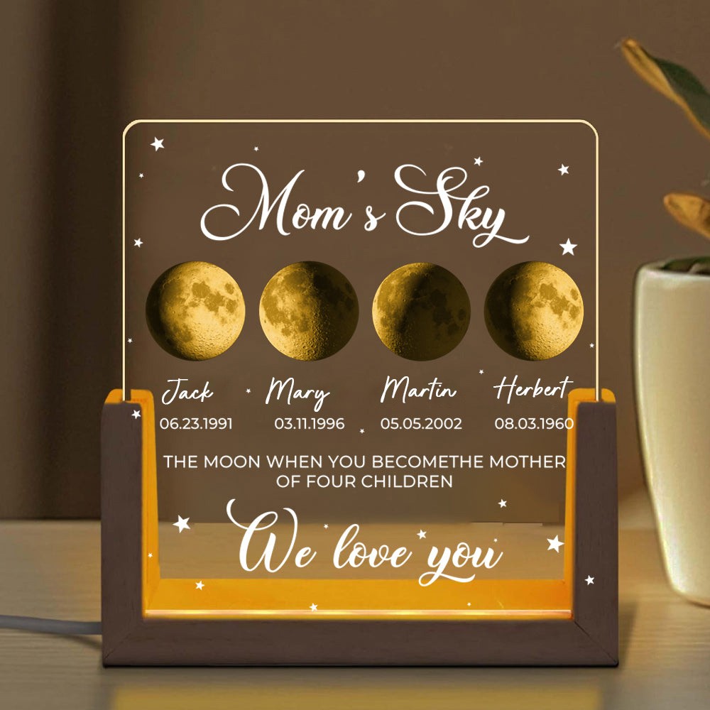 Customized Cosmic Moon Phase Light Frame for Mom-Featuring Child's Name & Birthday