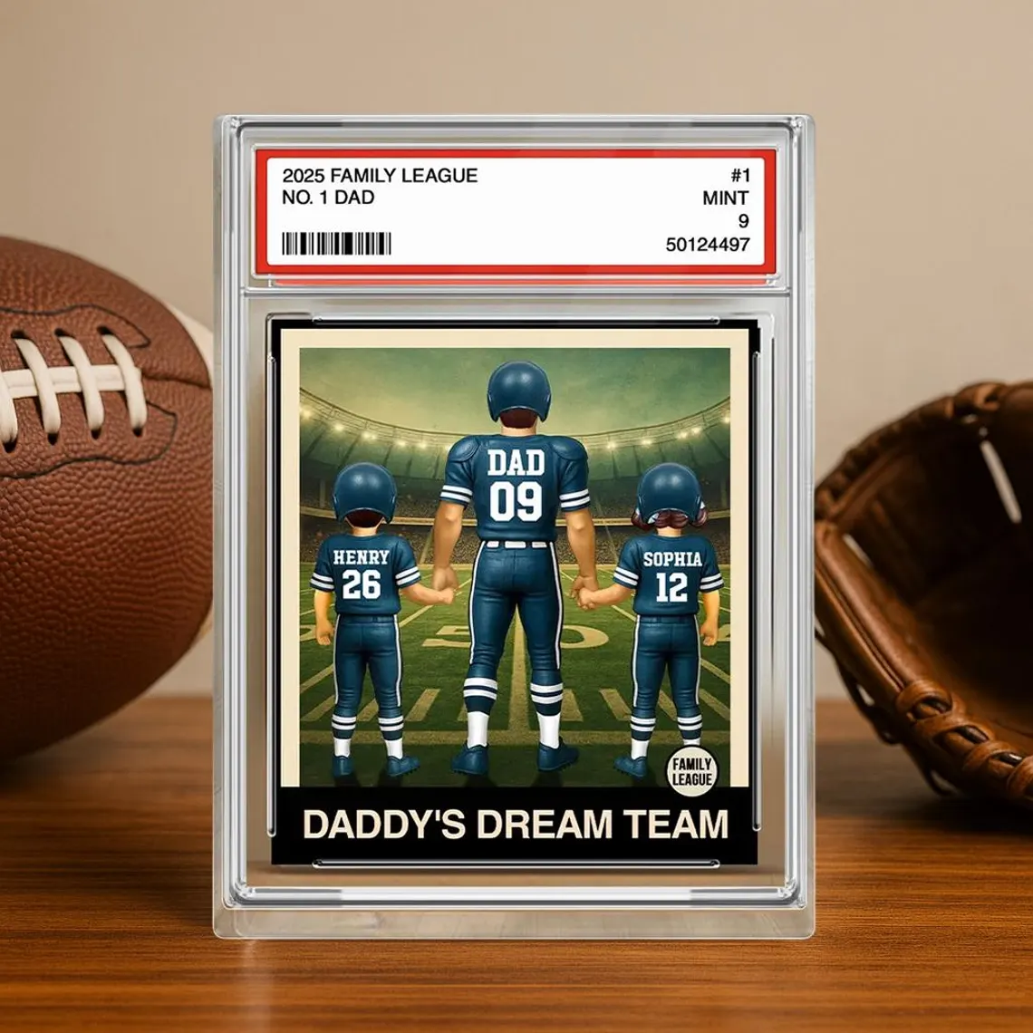 Baseball No. 1 Dad & Kids Trading Card Style Personalized Acrylic Block Plaque.