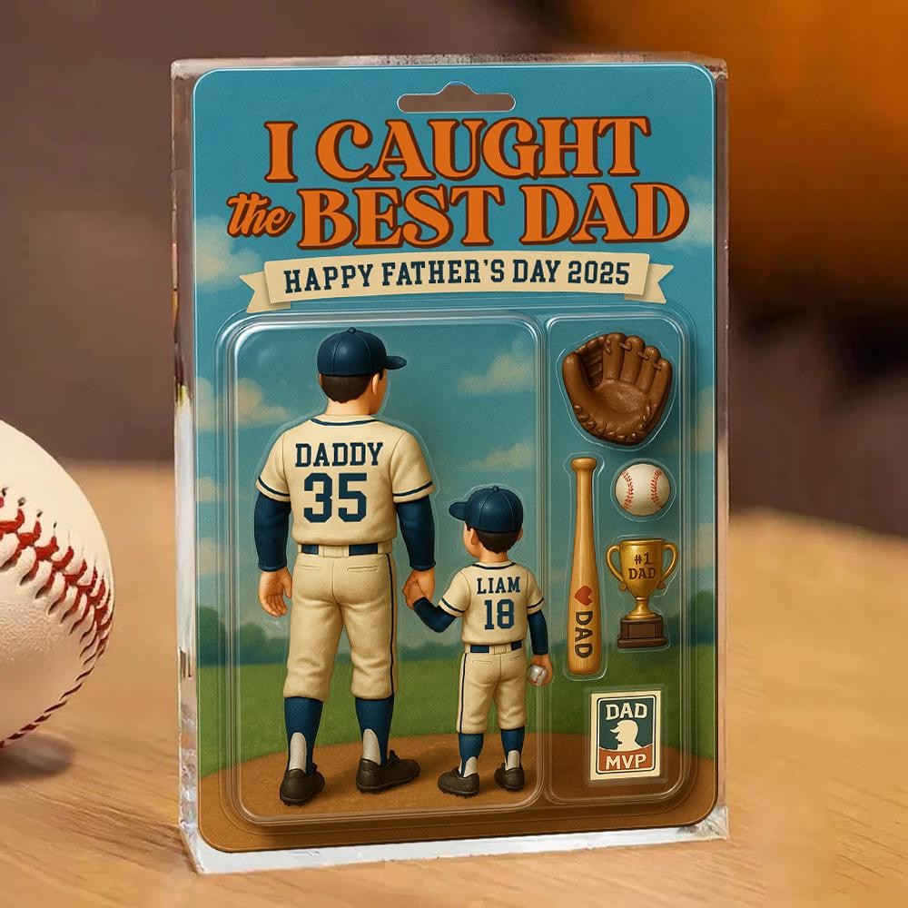 I Caught The Best Dad Baseball Gift, Custom Figure Acrylic Block, Baseball Dad Gift.