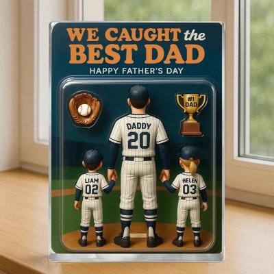 I Caught The Best Dad Baseball Gift, Custom Figure Acrylic Block, Baseball Dad Gift.