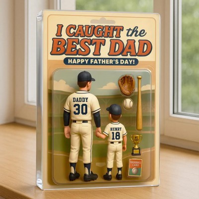 I Caught The Best Dad Baseball Gift, Custom Figure Acrylic Block, Baseball Dad Gift.