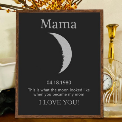 Custom Moon Phase Wood Photo Sign For Mother's Day Gift.