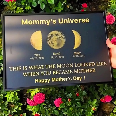 Personalized Moon Phase Wood Frame Family Gifts Mother's Day Gift