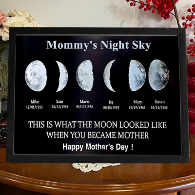 Personalized Moon Phase Wood Frame Family Gifts Mother's Day Gift
