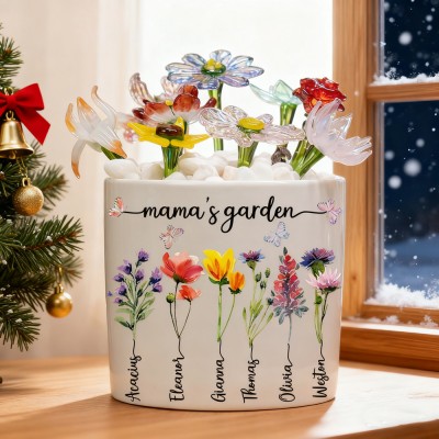 Custom Mama's Garden Birth Flower Pot with Kids Names Keepsake Gifts for Grandma Mom Christmas Gift