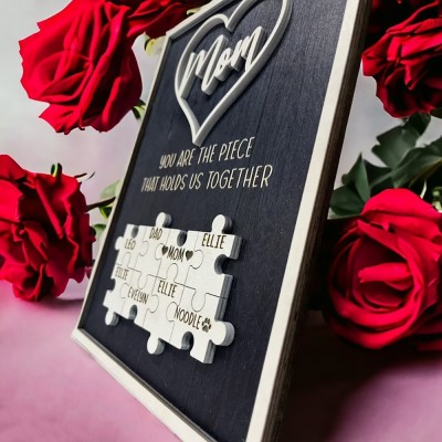 Personalized Mother's Day Wood Puzzle Sign, You are the Piece that Holds us Together, Family Gift for Mom