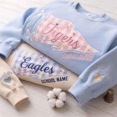 Custom Embroidered School Spirit Gingham Shirt Sweatshirt For Game Day Gift