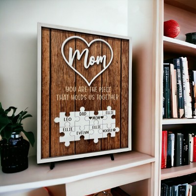 Personalized Mother's Day Wood Puzzle Sign, You are the Piece that Holds us Together, Family Gift for Mom