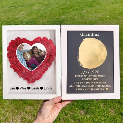Flower frames with real moon phase with mom's and child's names