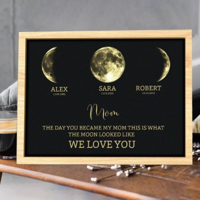 Personalized Moon Phase Wood Frame Family Gifts Mother's Day Gift