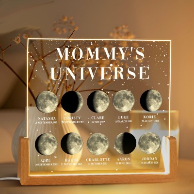 Customized Cosmic Moon Phase Light Frame for Mom-Featuring Child's Name & Birthday