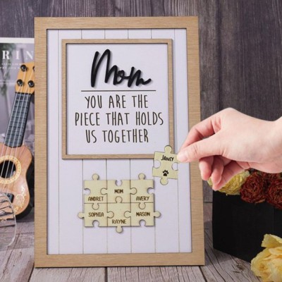 Personalized Mother's Day Wood Puzzle Sign, You are the Piece that Holds us Together, Family Gift for Mom