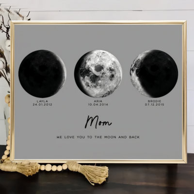 Personalized Moon Phase Wood Frame Family Gifts Mother's Day Gift