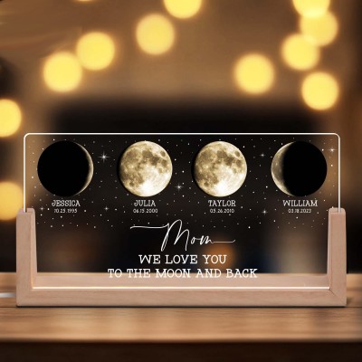 Customized Cosmic Moon Phase Light Frame for Mom-Featuring Child's Name & Birthday