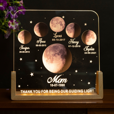 Customized Cosmic Moon Phase Light Frame for Mom-Featuring Child's Name & Birthday