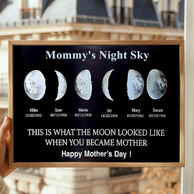 Personalized Moon Phase Wood Frame Family Gifts Mother's Day Gift