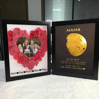 Flower frames with real moon phase with mom's and child's names