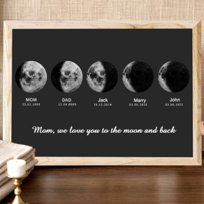 Personalized Moon Phase Wood Frame Family Gifts Mother's Day Gift