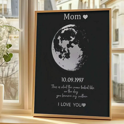 Custom Moon Phase Wood Photo Sign For Mother's Day Gift.