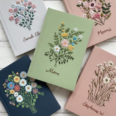 Personalized Hand Embroidered Notebook Fabric Journal with Name Valentine’s Day Gift