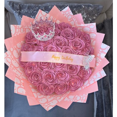 Eternal Glitter Rose Bouquet with Ribbon Text The Perfect Valentine’s Day Keepsake Gift for Your Lover