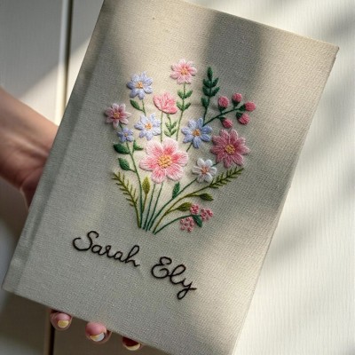 Personalized Hand Embroidered Notebook Fabric Journal with Name Valentine’s Day Gift