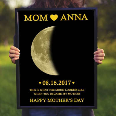 Custom Moon Phase Wood Photo Sign For Mother's Day Gift.