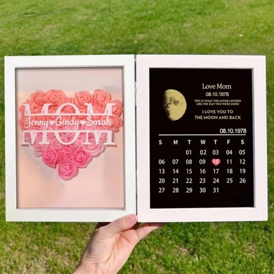 Flower frames with real moon phase with mom's and child's names