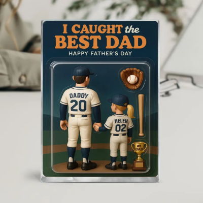 I Caught The Best Dad Baseball Gift, Custom Figure Acrylic Block, Baseball Dad Gift.