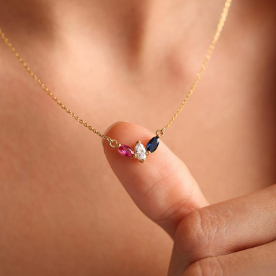 Custom Family Birthstone Necklace With 1-12 Birthstones Christmas Gift Ideas