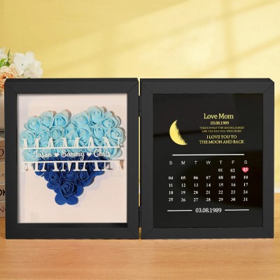 Flower frames with real moon phase with mom's and child's names